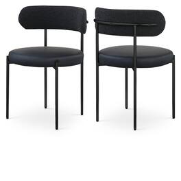 Meridian Furniture - Beacon Vegan Leather and Boucle Fabric Dining Chair, Set of 2 - Black