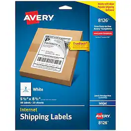 Avery - TrueBlock Inkjet Shipping Labels, 5.5" x 8.5", Matte 50 Labels/Pack (8126) - White