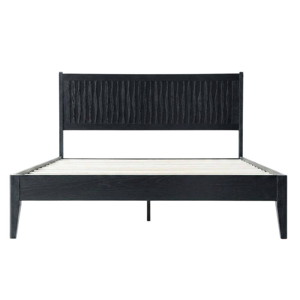 Left. FurniFact - Solid Wood Platform Bed - Ebony Oak.