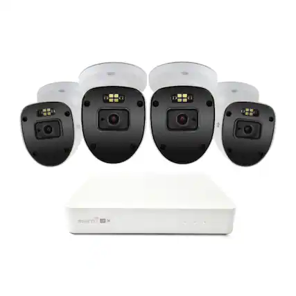 Front. Swann - AdvancedX 5MP Series / 8ch White NVR / 1TB / 4x ADVX5MPB 5MP Spotlight Bullet IP Cameras - White.