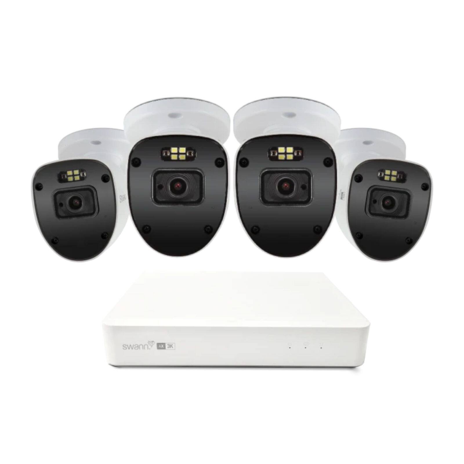 Front. Swann - AdvancedX 5MP Series / 8ch White NVR / 1TB / 4x ADVX5MPB 5MP Spotlight Bullet IP Cameras - White.