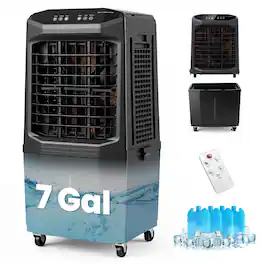 Costway - Swamp Cooler, 1800 CFM Evaporative Air Cooler with 7 Gal Detachable Water Tank - Black