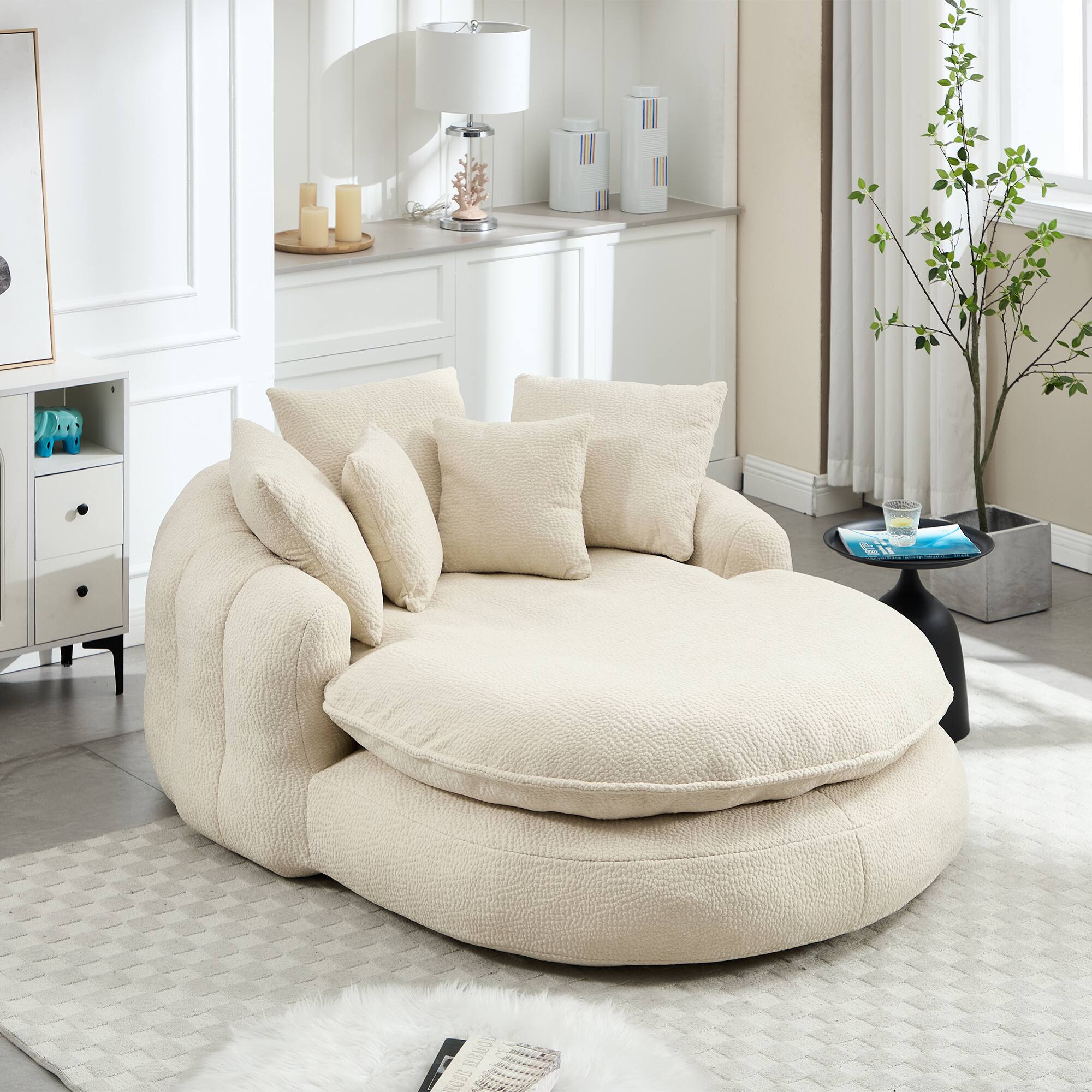 Alt View 8. GOODSILO - Oversized Oval Upholstered Bean Bag Sofa with Wrap-Around Backrest and Multiple Pillows for Ultimate Comfort - Beige.