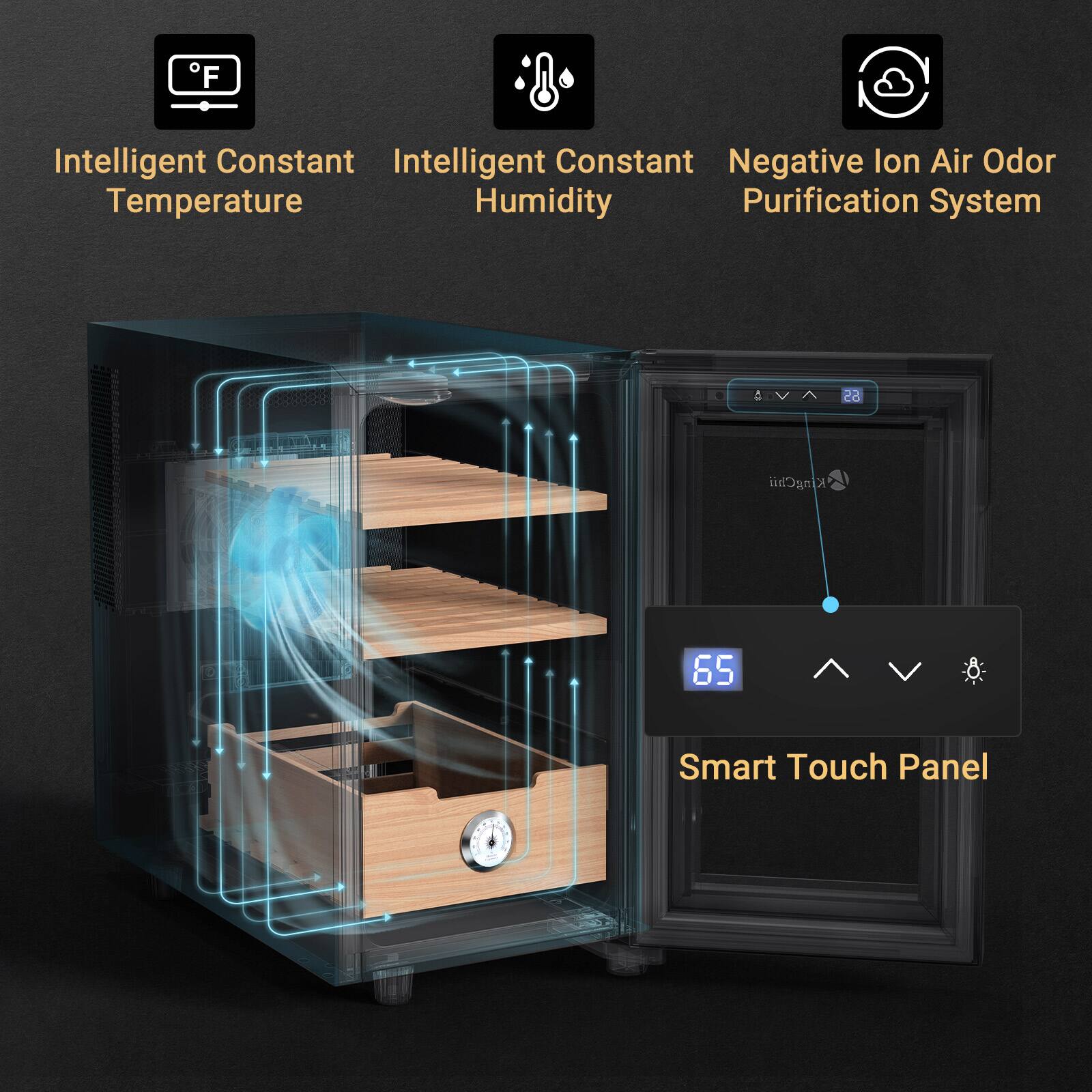 Intelligent Constant Temperature  
Intelligent Constant Humidity  
Negative Ion Air Odor Purification System  
Smart Touch Panel