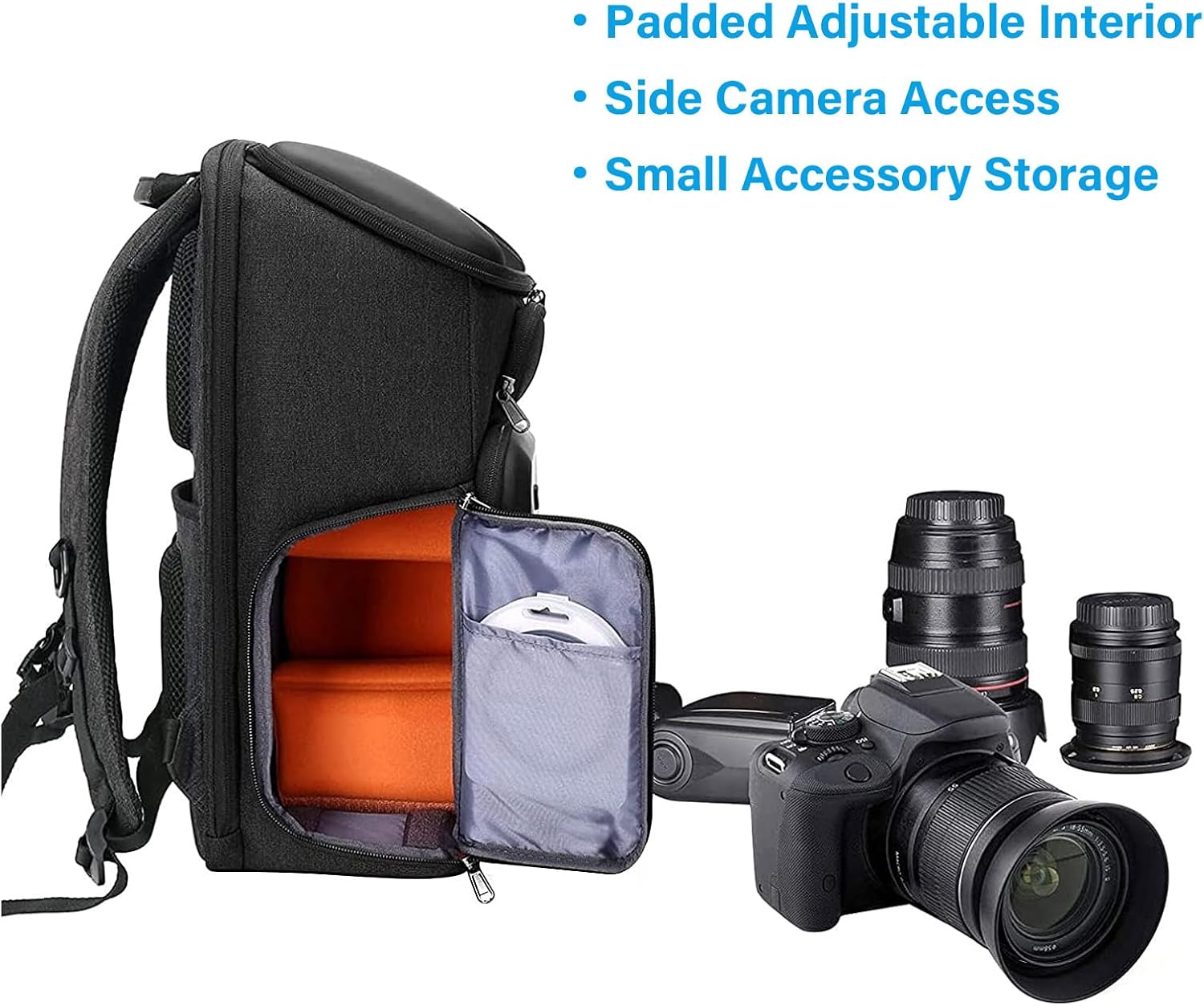 Padded Adjustable Interior  
Side Camera Access  
Small Accessory Storage