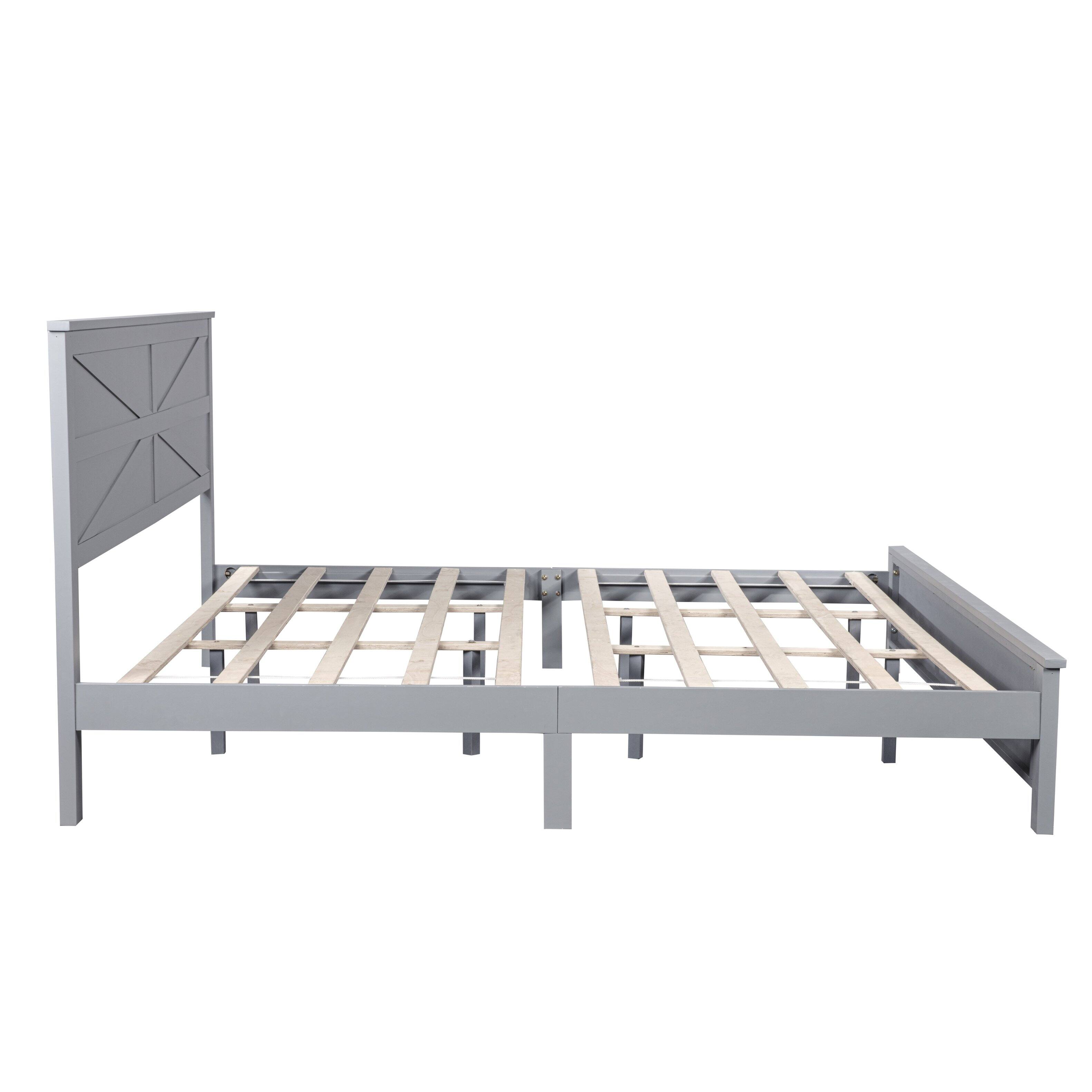Alt View 2. Whisen - Farmhouse Platform Bed with Barn Door Designed Headboard and Footboard - Gray.