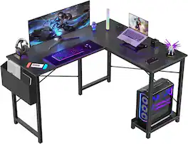 AOITUN - L Shaped Desk - 50 Inch Gaming Desk PC Table with CPU Stand Side Bag for Home Office Dorm Sturdy Writing Workstation - Black