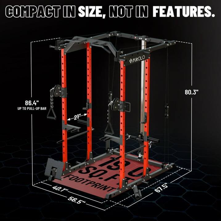 COMPACT IN SIZE, NOT IN FEATURES. OMIKOLO 80.3" 86.4" UP TO PULL-UP BAR 21" 7U TS FOOTPRINT SO.F 5" 40.1" 67.5 56.5"