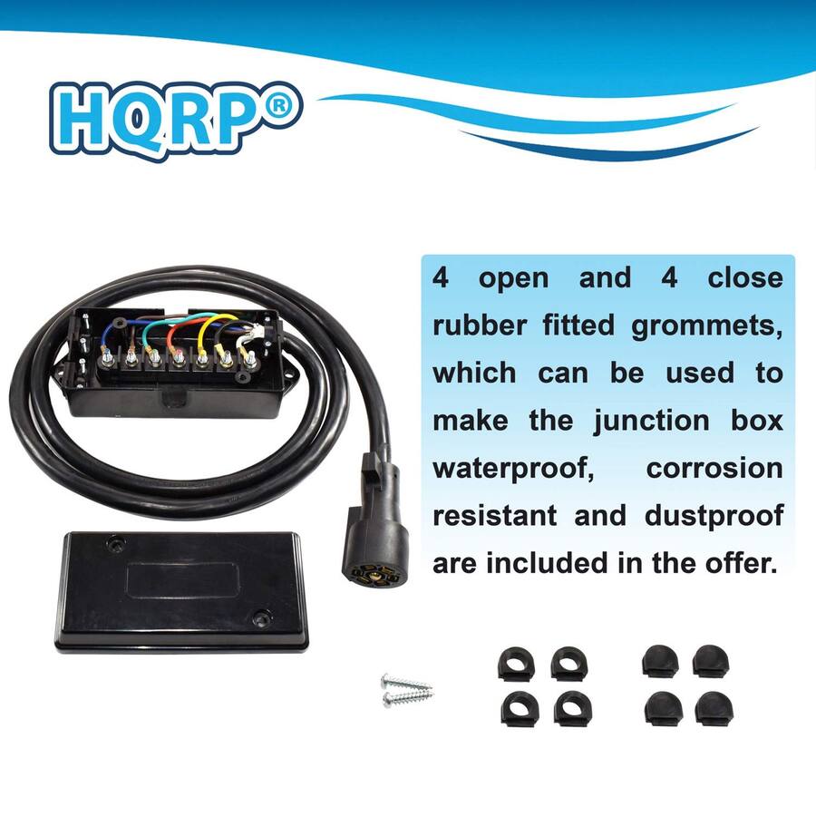HQRP 7 Way Trailer Plug Wiring Harness w Junction Box 4 ft Cable for RV ...