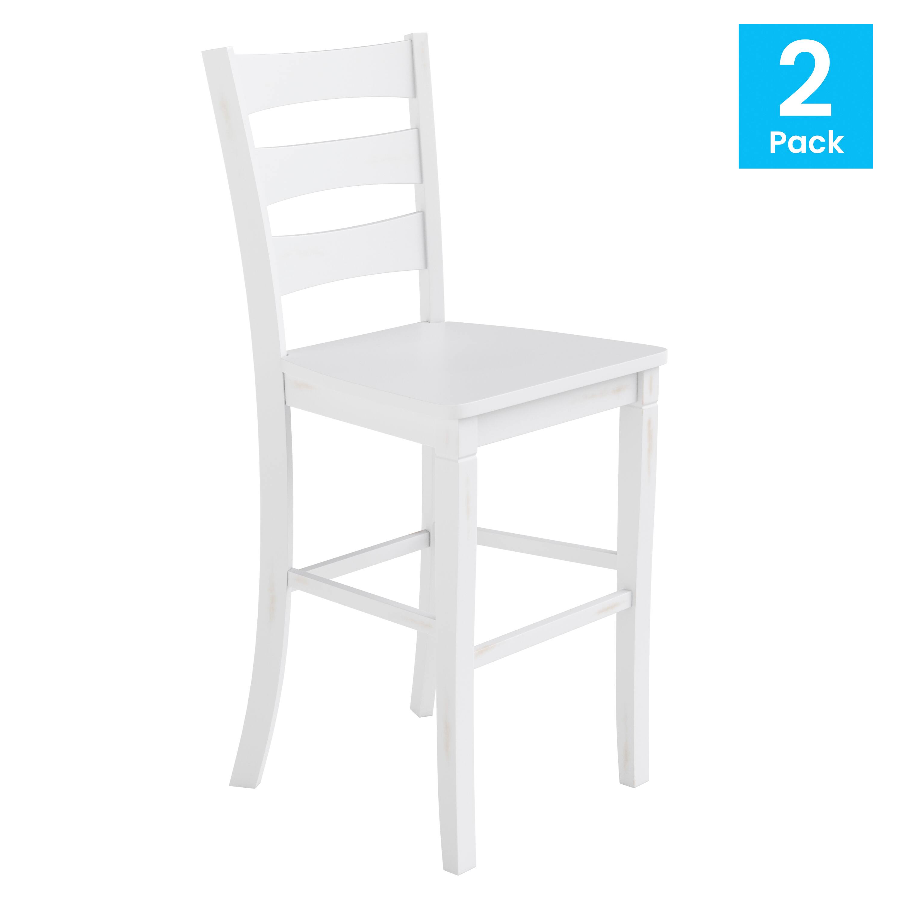 Alt View 2. Emma + Oliver - Lana Set of 2 Classic Wood Dining Stool with Ladderback Design - White Wash.