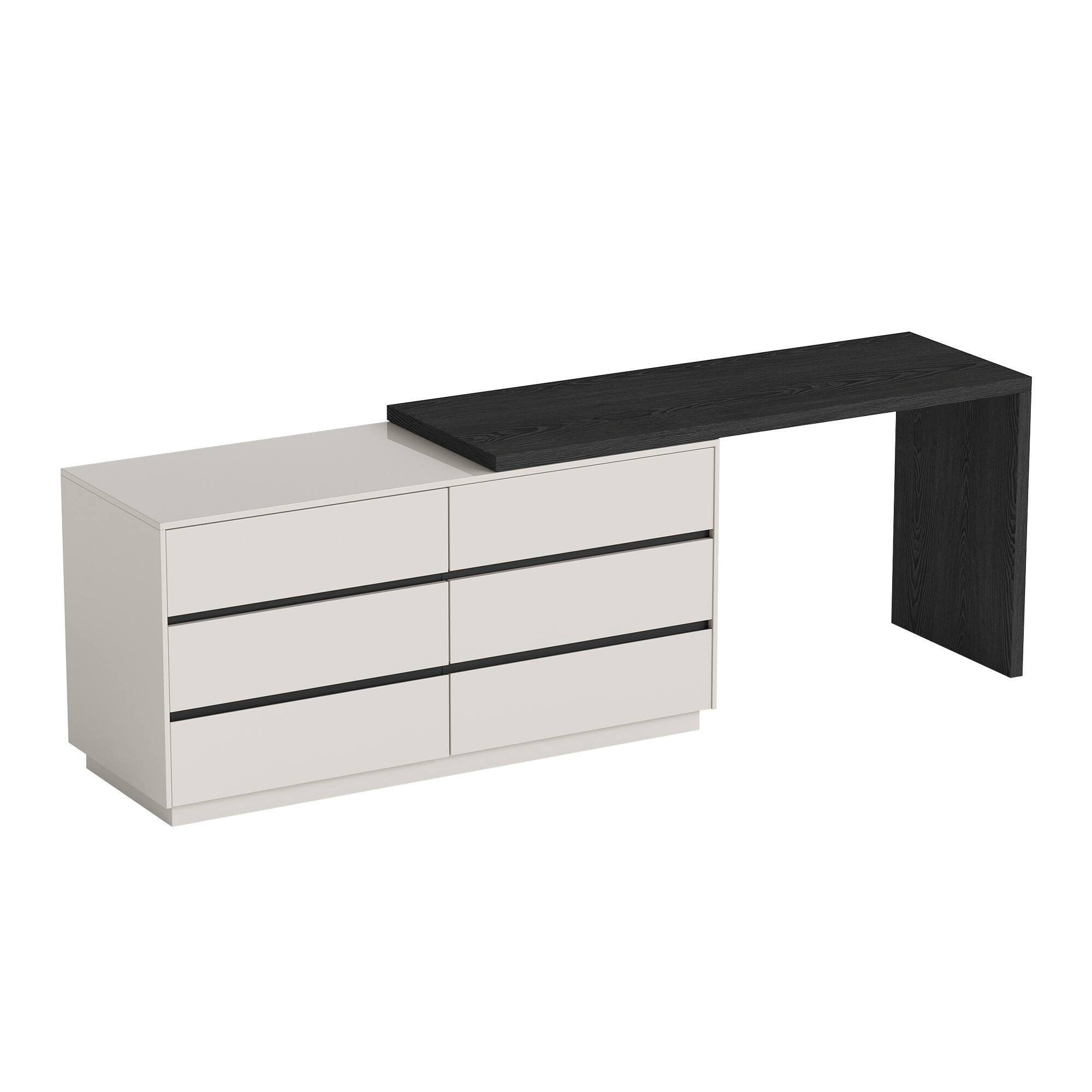 Alt View 5. luck idea - Modern Extendable Desk with 6-Drawer Storage, Reversible Left/Right Setup, Writing Desk for Home Office or Bedroom - Black.