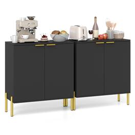 Gymax - 2PCS 2-Door Buffet Cabinet Sideboard Cabinet w/ Shelf Metal Legs & Anti-Tipping Kits - Black