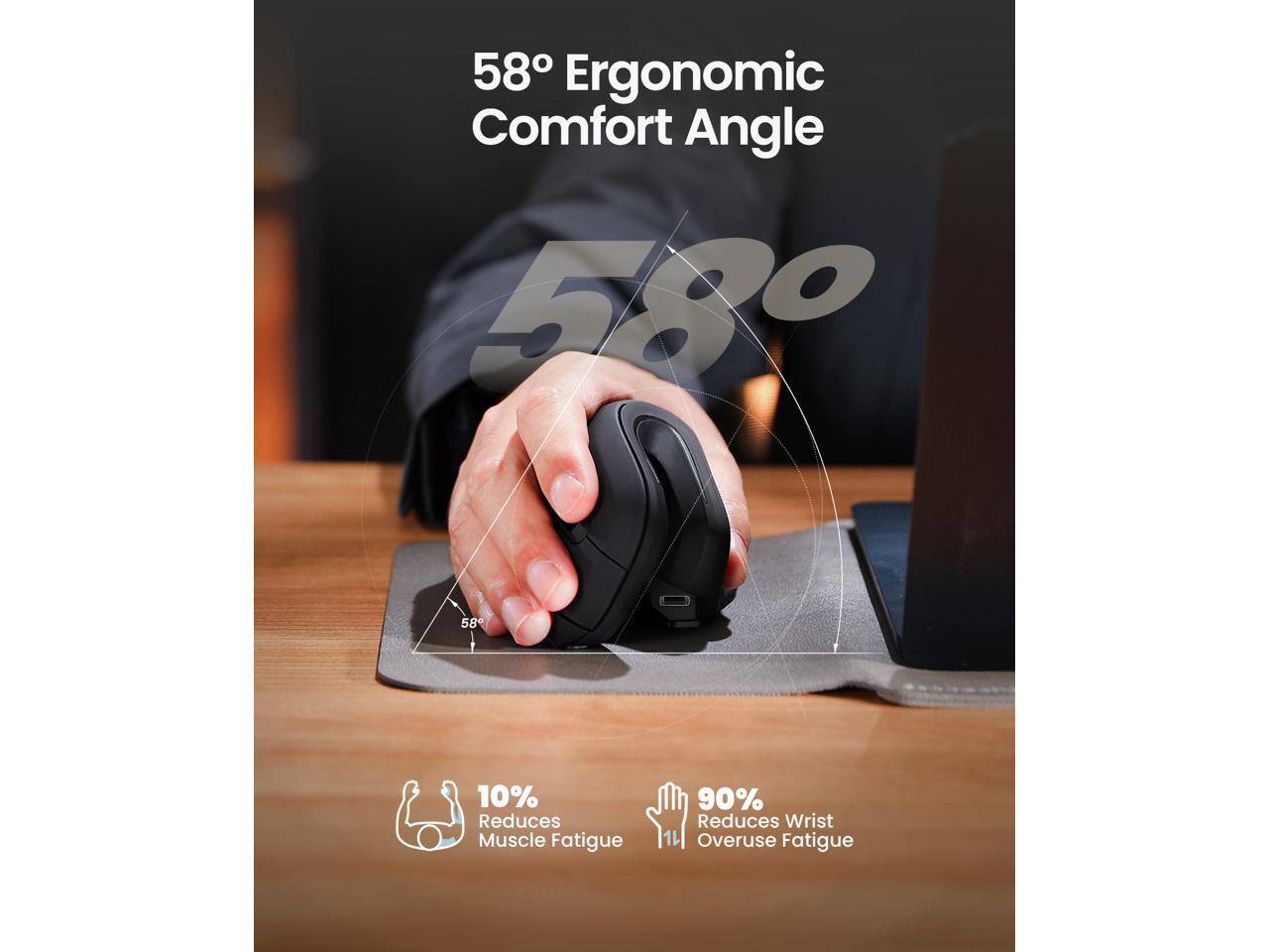 58° Ergonomic Comfort Angle

10% Reduces Muscle Fatigue

90% Reduces Wrist Overuse Fatigue
