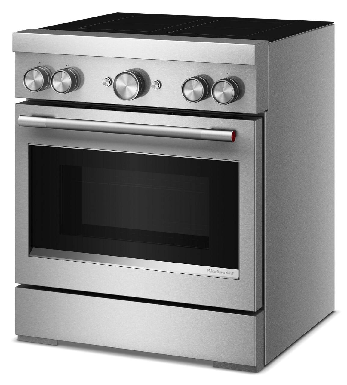 Left. KitchenAid - 4.1 Cu. Ft. Freestanding Electric Induction Commercial-Style Range with Air Fry and 4-Element - Stainless Steel.