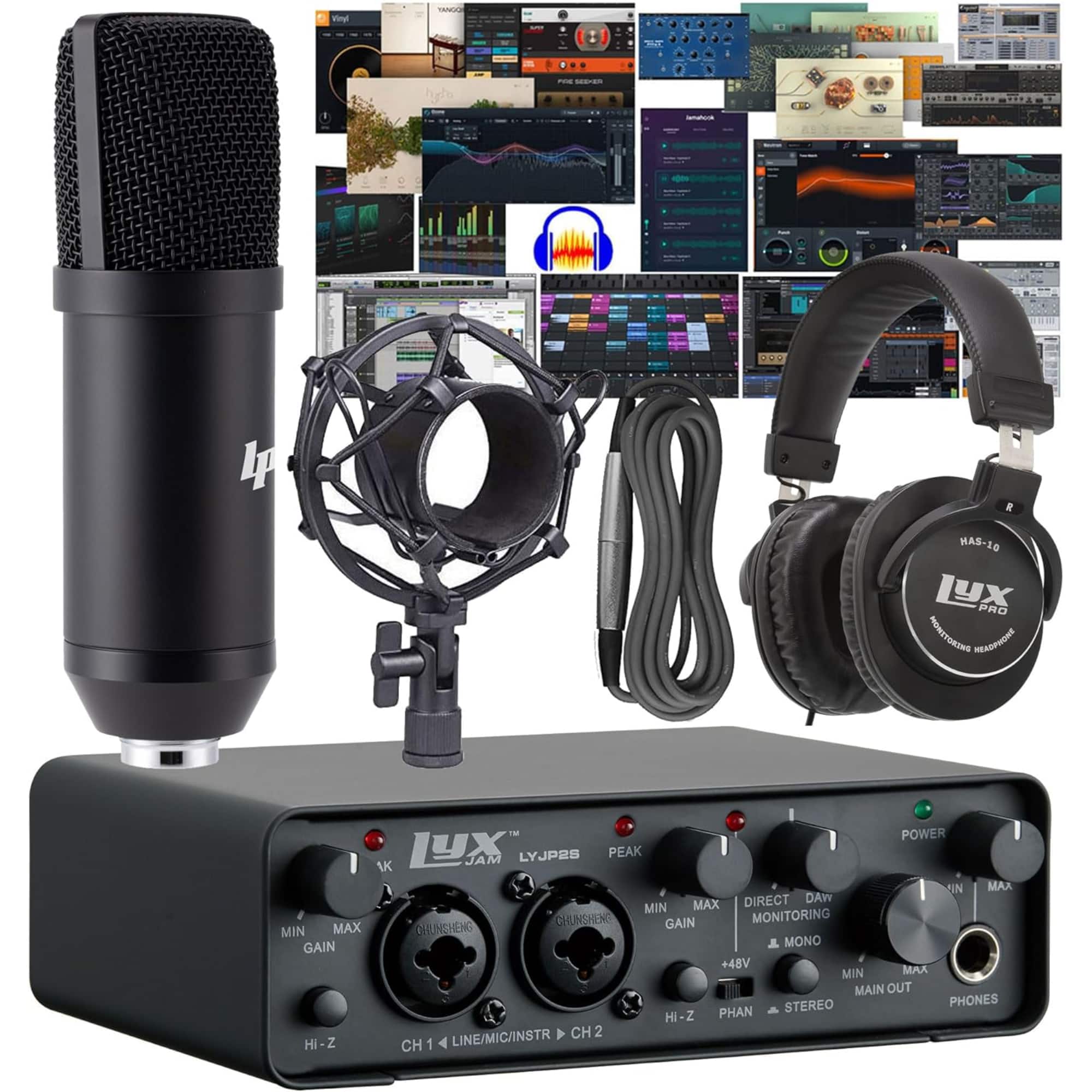 LyxJam - 2x2 Recording USB Audio Interface with ASIO Driver, Studio Software Bundle & Accessories