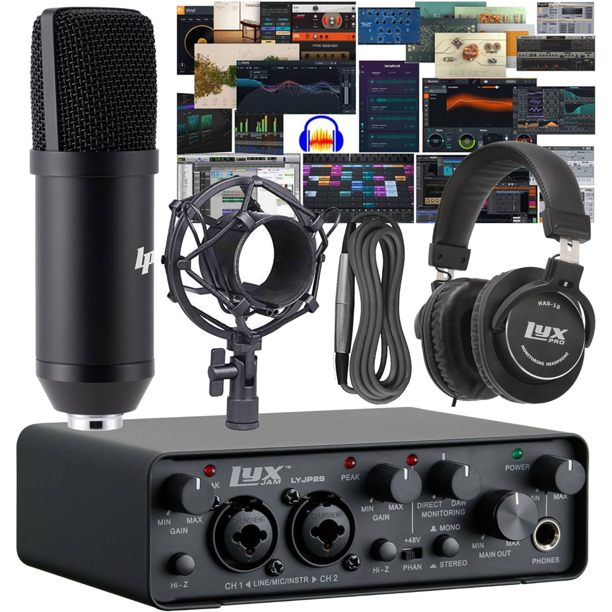 Vocal TE PEU - - - I 00. 4p HAS-10 LyX PRO MONTTORINS MARPHONE MIN MAX GAIN Hi-Z Z TM POWER AK LX JAM LYJPES PEAK UIN MAX DIRECT DAW MIN MAX CHUNSHENG GAIN MONITORING CHUNGHENG MONO +48V MAA MIN MAIN OUT STEREO PHONES HI-Z PHAN LINE/MIC/INSTR CH 2 CH 1
