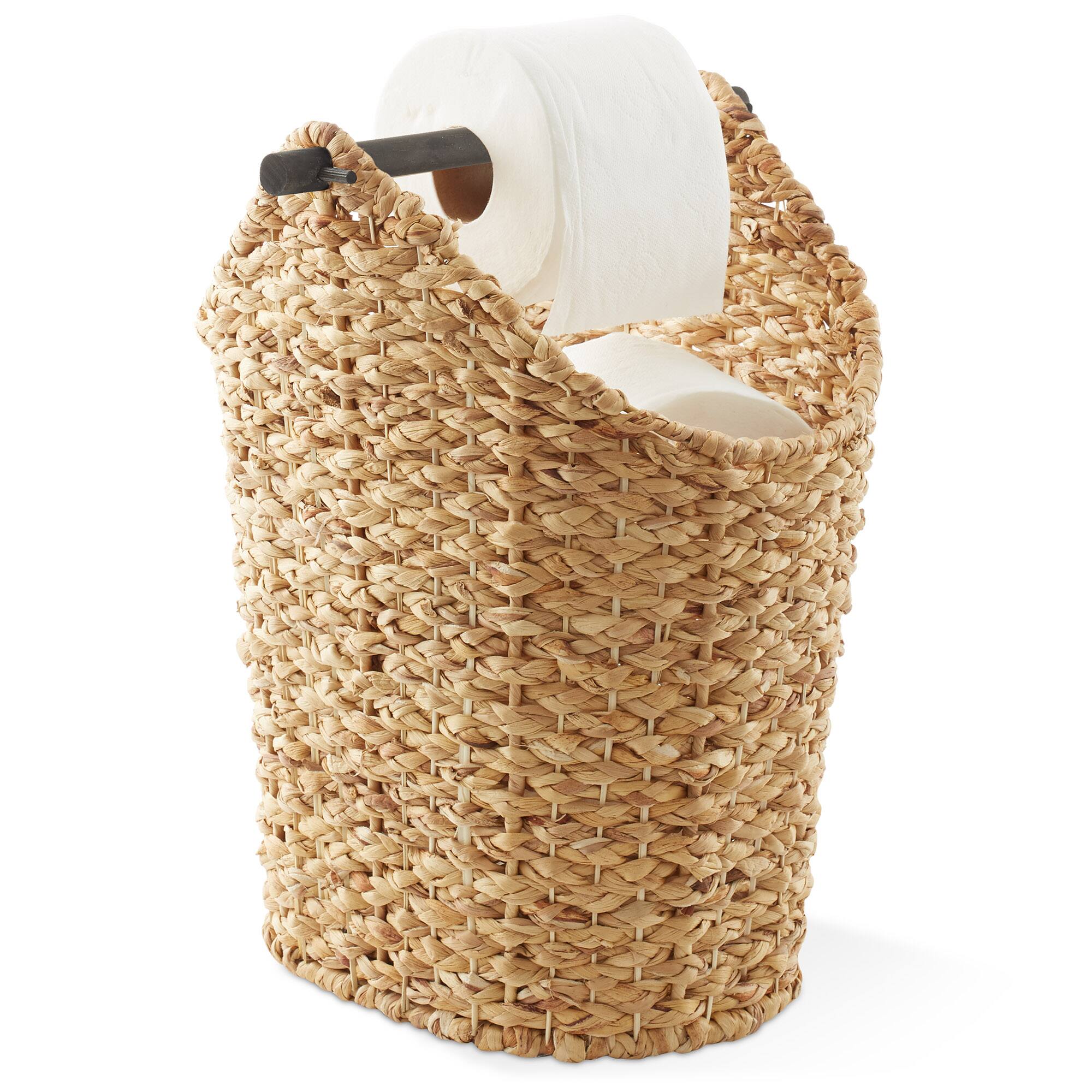 Alt View 3. Casafield - Toilet Paper Roll Holder Storage Basket - Hyacinth Wicker Bathroom Tissue Bin - Natural.