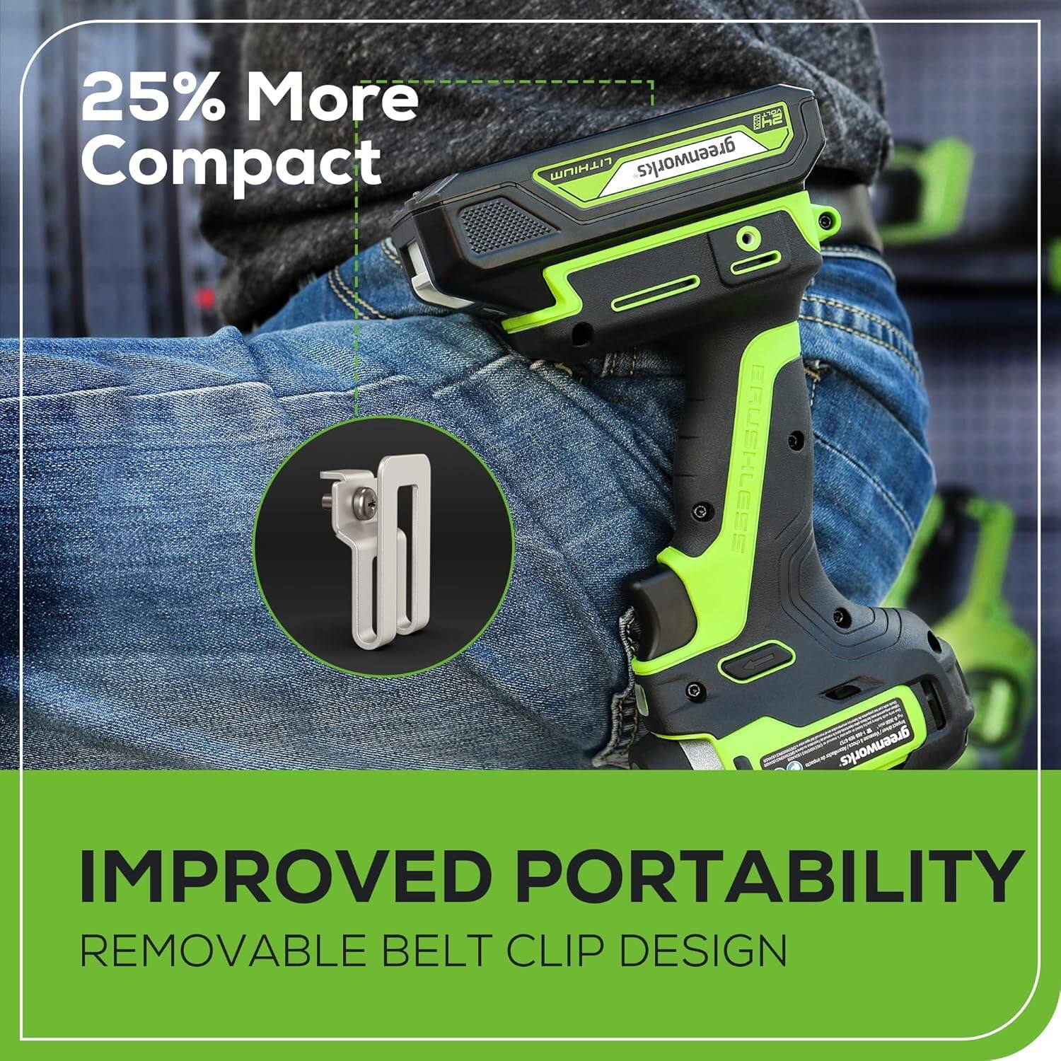 25% More Compact

IMPROVED PORTABILITY
REMOVABLE BELT CLIP DESIGN