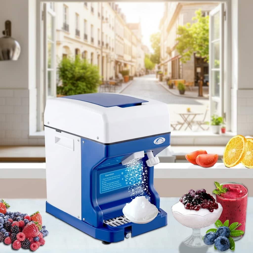 Forest'nSky - 110V Electric Shaved Ice Machine - 265 lb/hr, 250W Adjustable Texture Tabletop Snow Cone Maker - Blue