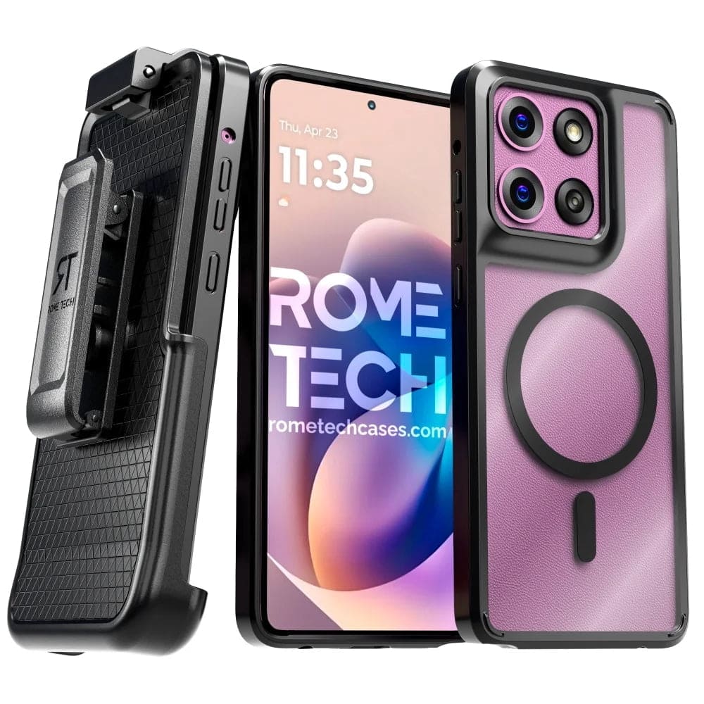 RomeTech - Magnetic Case with Belt Clip & Holster for Moto G Stylus 5G 2026/2025 - Clear/Black
