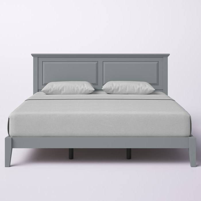 Angle. Hivvago - Hivvago King Traditional Solid Oak Wooden Platform Bed Frame with Headboard - Grey.