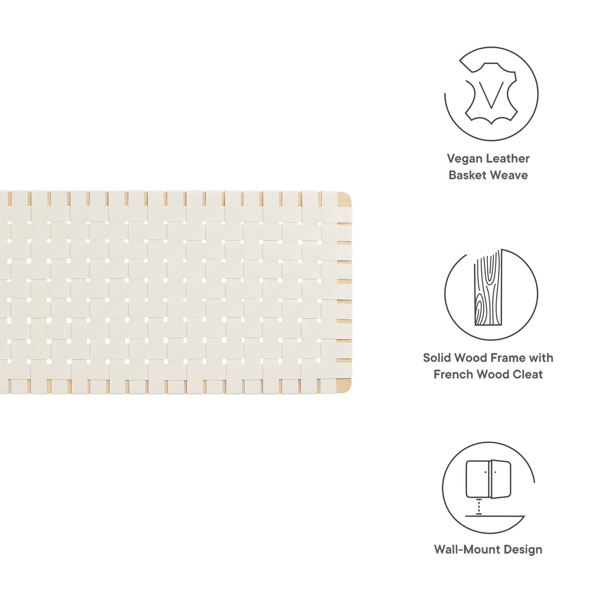 Vegan Leather Basket Weave  
Solid Wood Frame with French Wood Cleat  
Wall-Mount Design