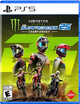 C PS5 M Monster Energy AMA Supercross 25 Championship ked Buil SA Bcoh RedBull Red WO Fedbull Ta SHOWA 100% a r PONDA DA 96 PROC 38 EVERYONE ENFANTS et ADULTES E ESRB MILESTONE MT. - E (Everyone)