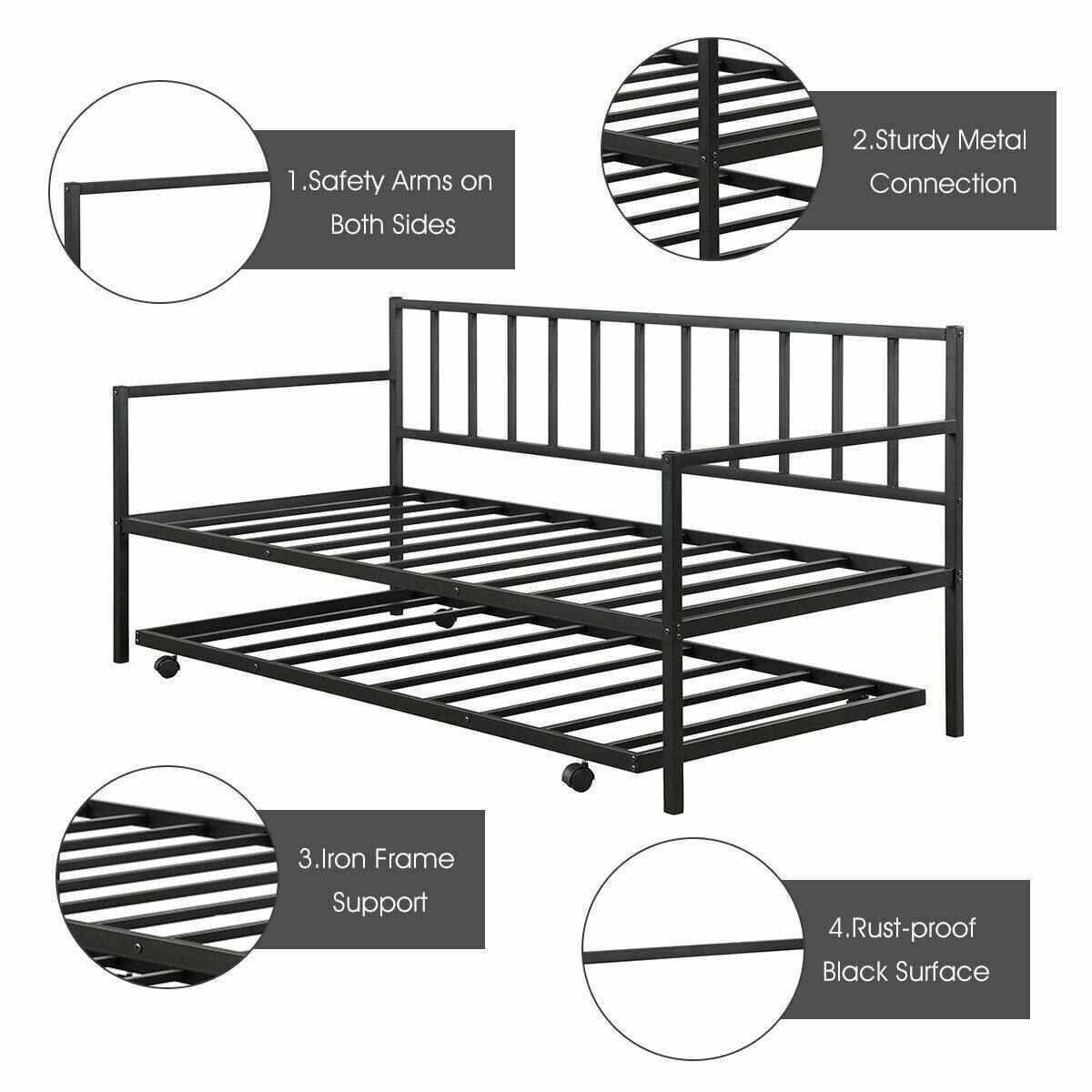 1. Safety Arms on Both Sides  
2. Sturdy Metal Connection  
3. Iron Frame Support  
4. Rust-proof Black Surface