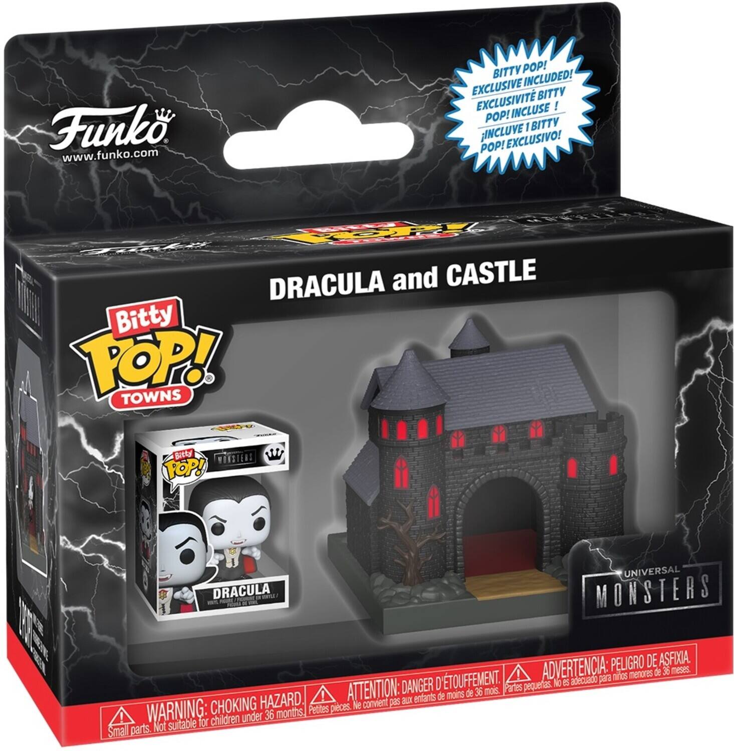 Funko www.funko.com

BITTY POP! EXCLUSIVE INCLUDED! EXCLUSIVIT BITTY INCLUSE I POP! 1 BITTY INCLUVE EXCLUSIVO! POP!

DRACULA and CASTLE

Bitty POP! TOWNS

Bitty POP! DRACULA

UNIVERSAL MONSTERS

PELIGRO DE ASFIXIA. D'TOUFFEMENT. ADVERTENCIA: adecuado para niños menores de 36 meses.

DANGER pequelas. No 5

ATTENTION: de 36 mois

PARTES pequeñas. No convienen auxiéndolos a menores de 36 meses.

CHOKING HAZARD. Petites pieces. Ne convient pas aux

WARNING: suitable for children under 36 months! Small parts Not