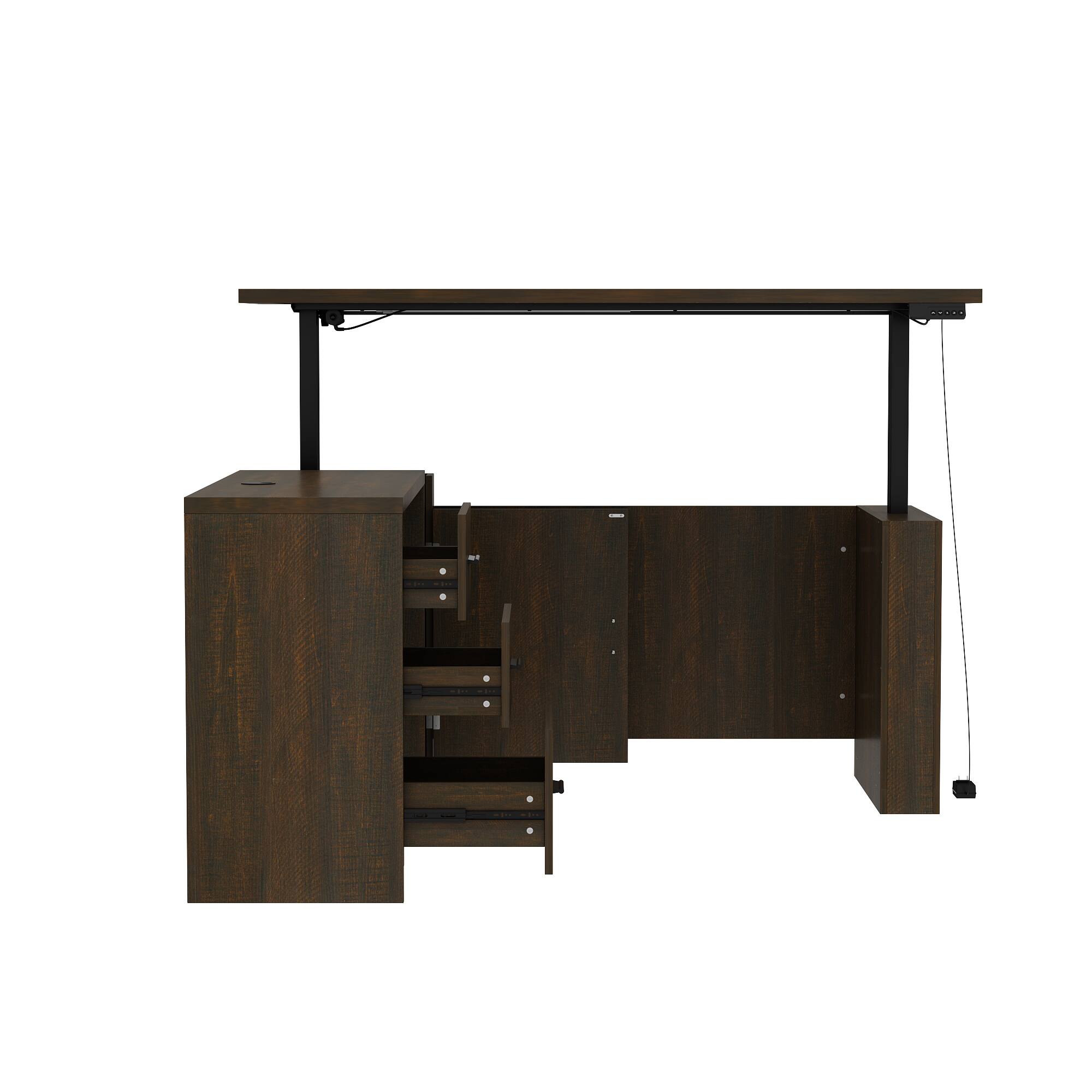 Angle. Famapy - Famapy Electric Standing Desk: L - Shaped, Adjustable Height & Smart Storage - Brown.