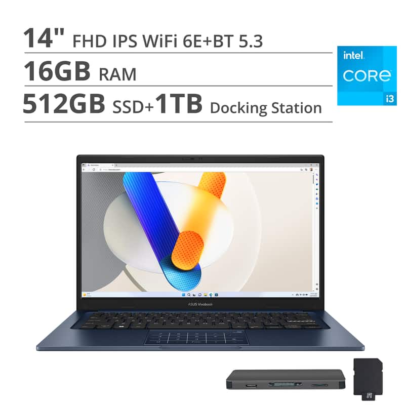 ASUS - Vivobook 14 14" FHD Laptop - Intel Core i3-1315U with 16GB Memory - 512GB SSD - Quiet Blue