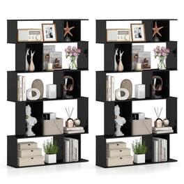 Costway - 2 PCS 5-Tier Geometric Bookshelf with Open Shelves Closed-back Cubes for Living Room - Black