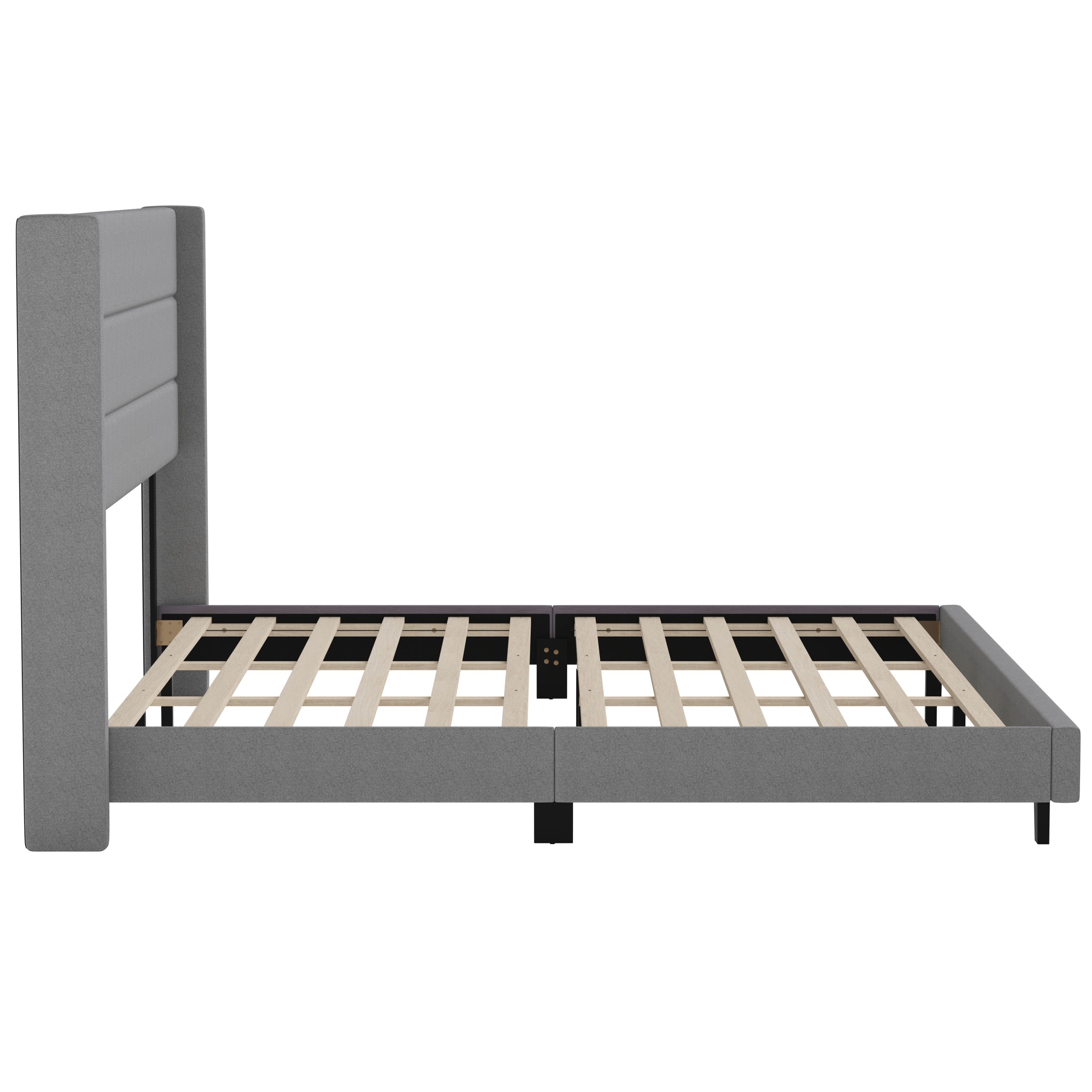 Alt View 8. Alamont Home - Hollis King Size Upholstered Platform Bed with Wingback Headboard - Gray.