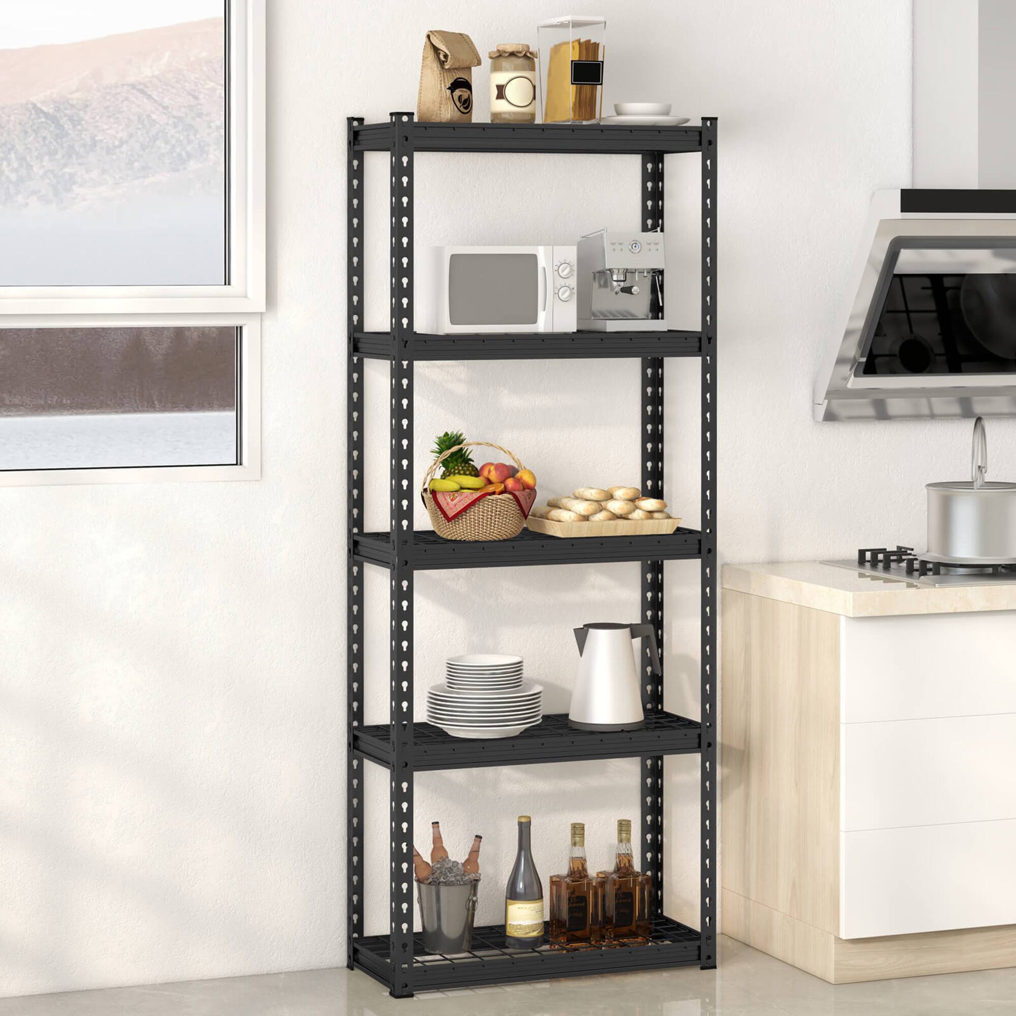 Alt View 4. Gymax - Gymax 4PCS 5-Tier Metal Shelving Unit Heavy Duty Wire Storage Rack with Anti-slip Foot Pads - Black.