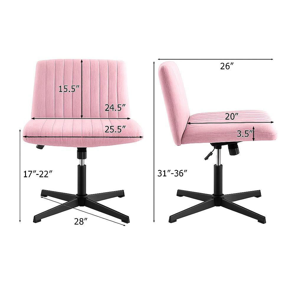 - Seat Height: 17"-22"
- Seat Depth: 15.5"
- Seat Width: 24.5"
- Back Height: 25.5"
- Overall Height: 31"-36"
- Armrest Height: 26"
- Armrest Width: 20"
- Armrest Depth: 3.5"
- Base Diameter: 28"