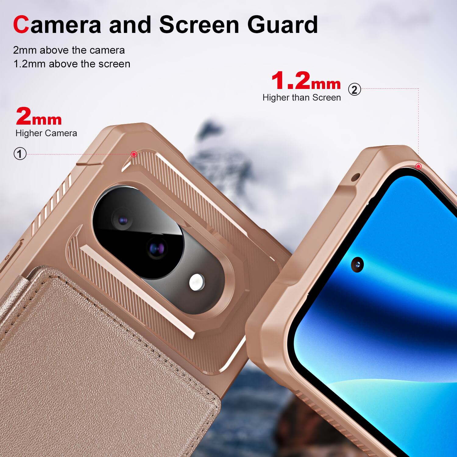 Camera and Screen Guard

2mm above the camera  
1.2mm above the screen

2mm  
Higher Camera

1.2mm  
Higher than Screen