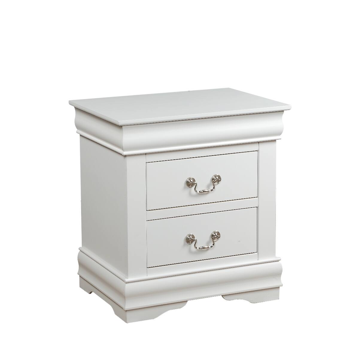 Alt View 1. Loheer - Loheer Modern White Nightstand with Two Drawers and Brushed Nickel Handles - White.