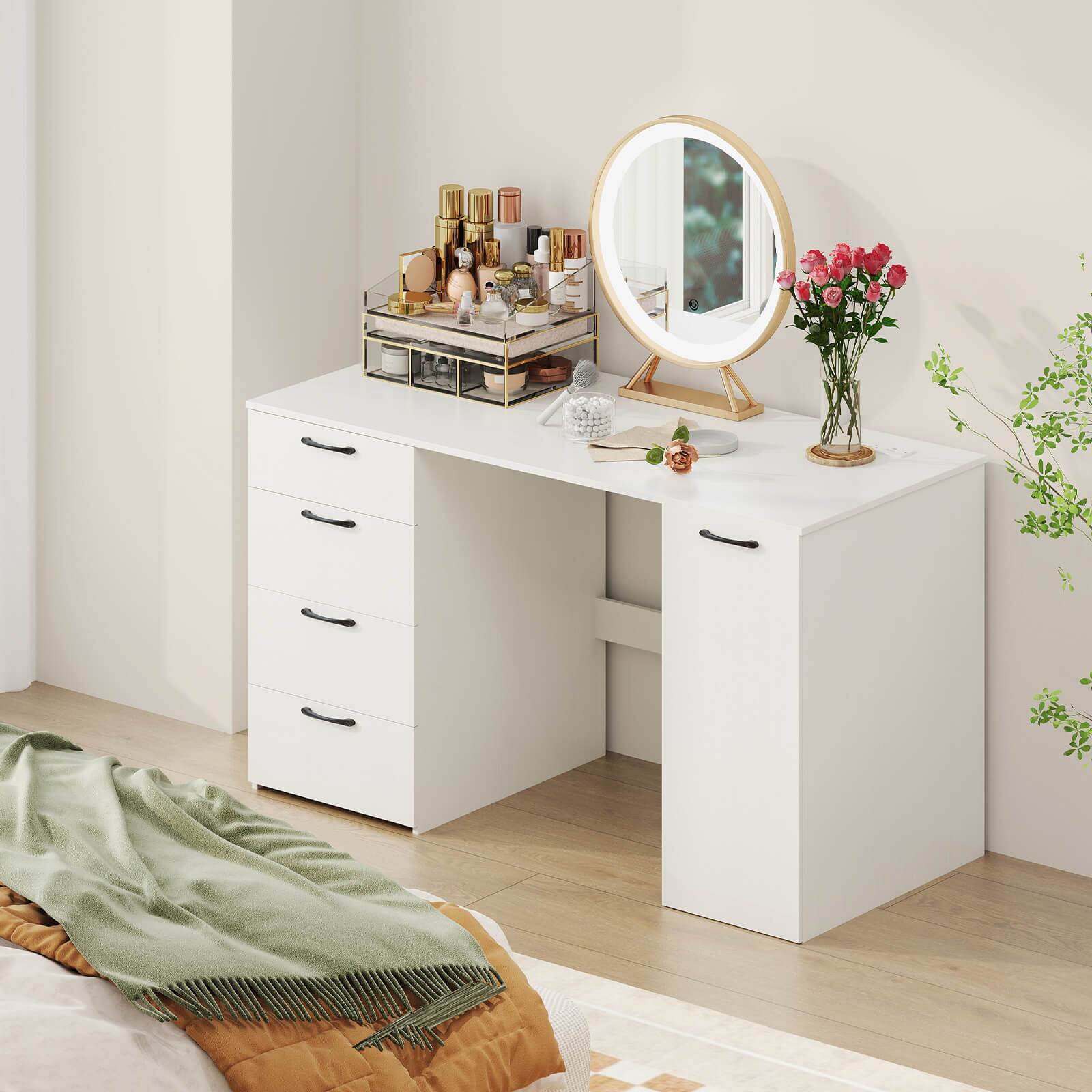 Alt View 4. Costway - Costway 53" Computer Desk with Power Outlets Large Executive Desk with 4 Storage Drawers White - White + Black.