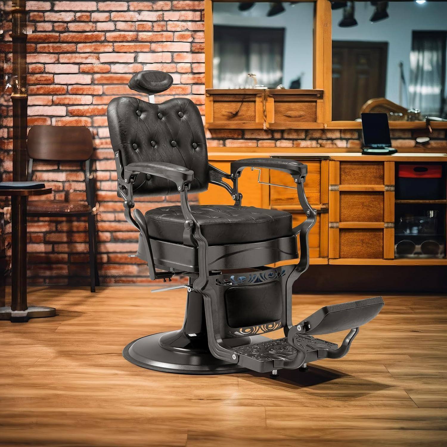 Alt View 2. Winado - Heavy Duty Metal Vintage Barber Chair Hydraulic Recline Hair Salon Beauty Chair - Black.