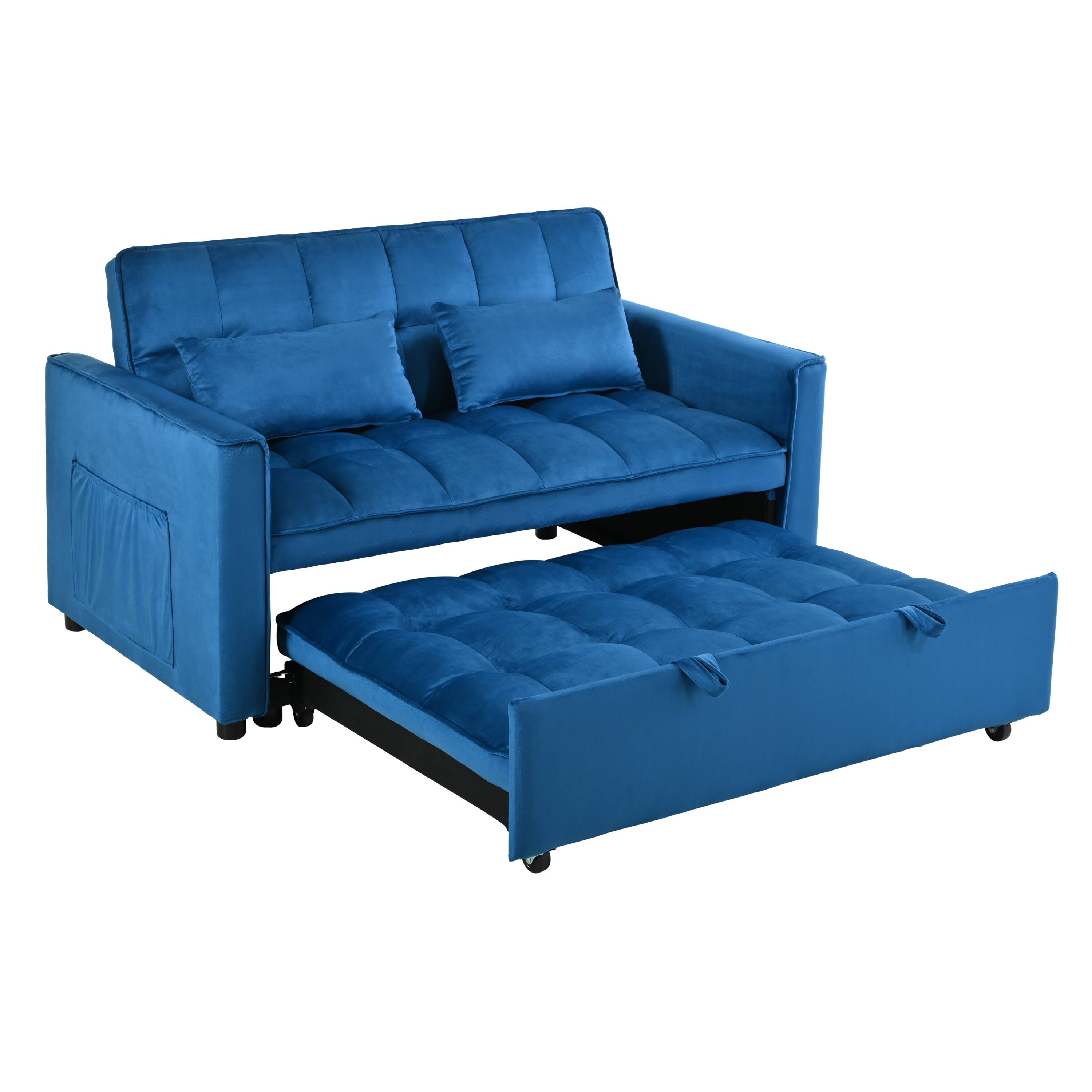 Alt View 2. APRILSOUL - Convertible Sofa Bed 3 in 1 Pull Out Reclining Backrest Pillows Full Sleeper Loveseat Living Room Home Office - Blue.