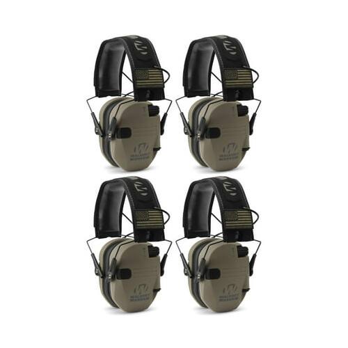 Angle. Walkers - Walker's Razor Slim Electronic Shooting Muffs 4-Pack, Flat Dark Earth FDE - Green.