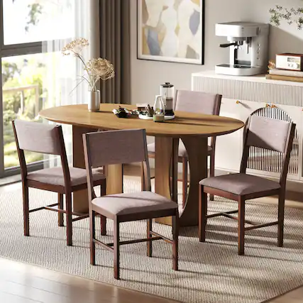 Front. Homcom - Dining Chairs Set of 4, Linen Fabric Kitchen Chairs with Rubberwood Legs for Dining Room - Brown and Light Brown.