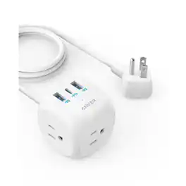 Anker - A9135-127 USB C Power Strip 3-Outlet 1875W 5 ft. Cord Surge Protector - White