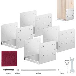 VEVOR - 8"x 8" Post Base, 4Pcs Stainless Steel Adjustable Post Anchor Bracket(Internal 7.8 x 7.3"), Adjustable Post Base - Silver