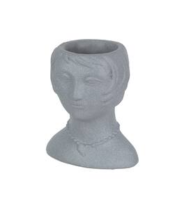 Things2Die4 - Roaring 20's Flapper Lady Concrete Head Mini Planter 6 Inches Tall - Gray