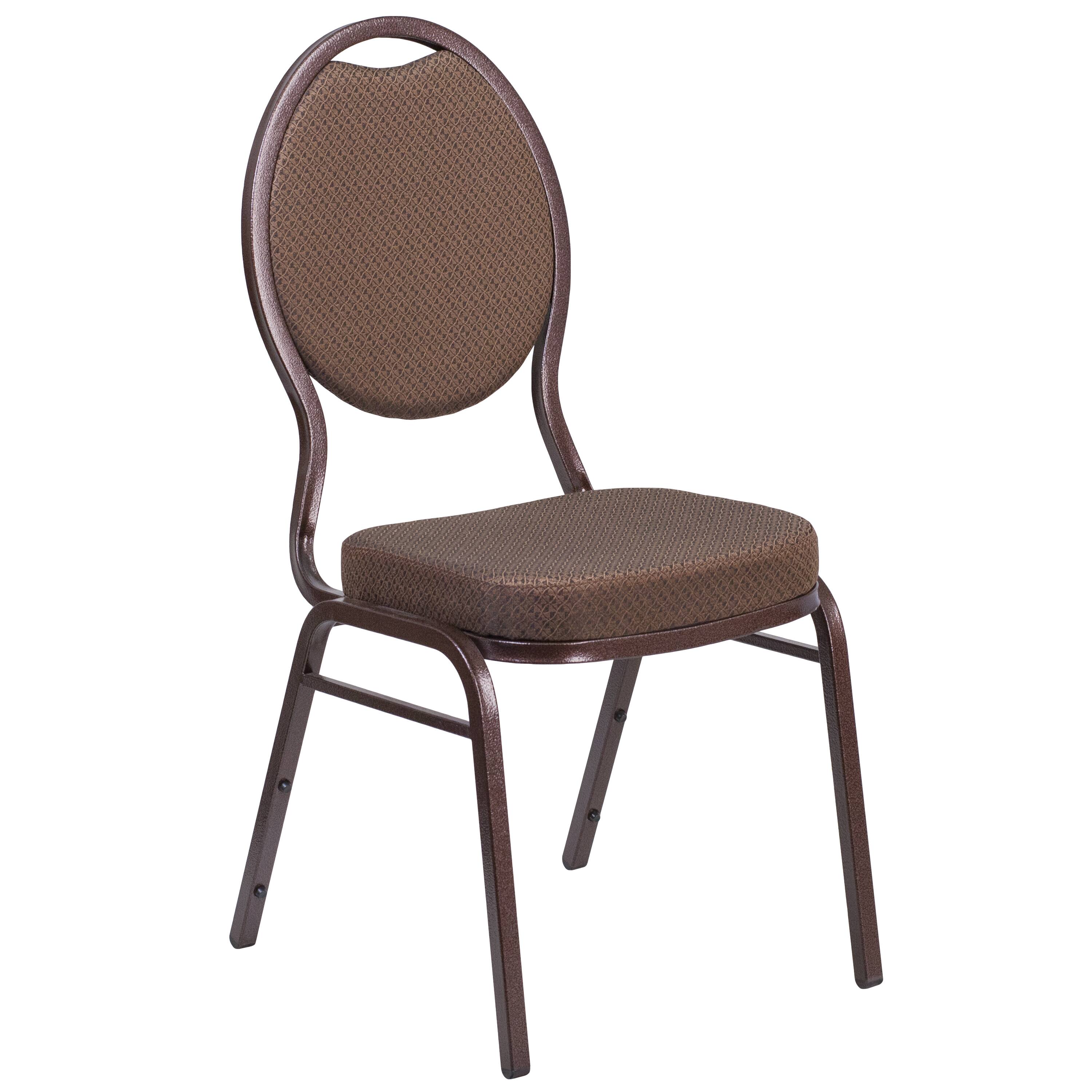 Alt View 6. Emma + Oliver - 4 Pack Teardrop Back Stacking Banquet Chair - Brown Patterned Fabric/Copper Vein Frame.