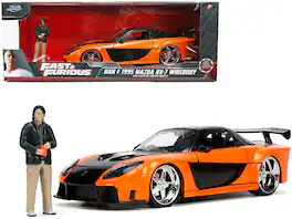 Jada - 1995 Mazda RX-7 Widebody RHD Orange Metallic & Black with Han Diecast Figurine "Tokyo Drift" Movie 1/24 - Orange Metallic And Black