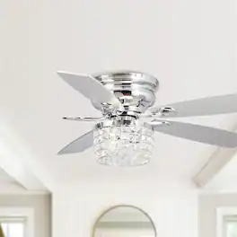 Parrot Uncle - 52" Modern Crystal Flush Mount Ceiling Fan with Light Kit and Remote - Chrome