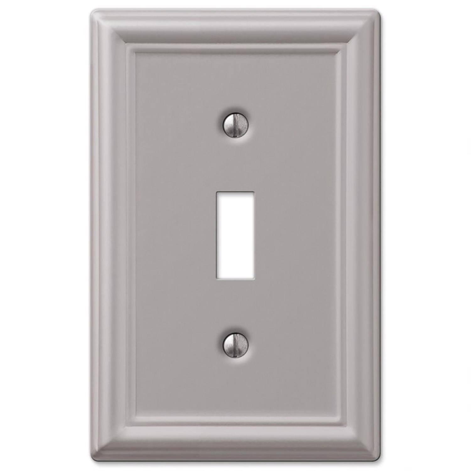 Angle. AMERELLE - Amerelle Chelsea Brushed Nickel 1 gang Stamped Steel Toggle Wall Plate 1 pk - Nickel.