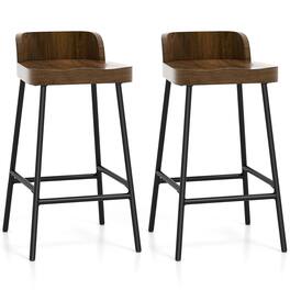 Gymax - 24.5''Bar Stool Set of 2 Armless Bar Chair w/ Backrest Footrest & Metal Frame Cafe - Rustic Brown,Black